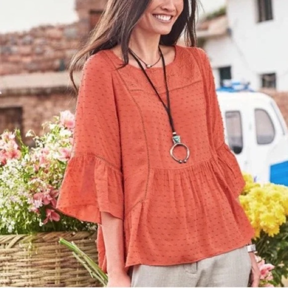 Sundance Tops - Sundance Ruffle Swiss Dot Eyelet Susannah Blouse Orange